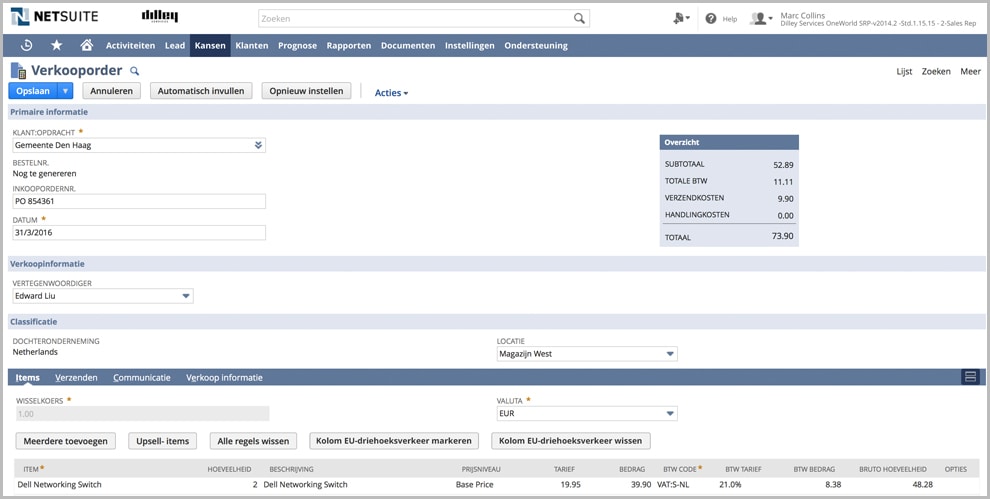 NetSuite Netherlands Verkooporder