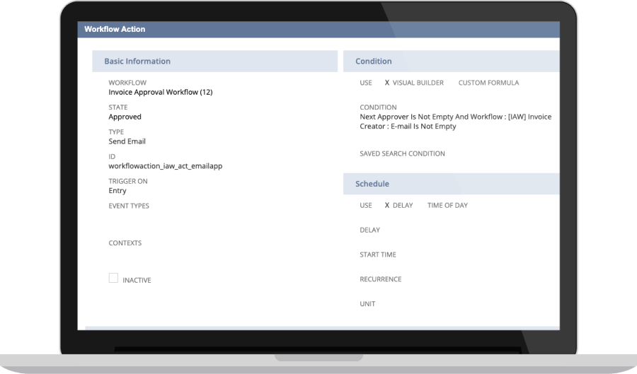 workflow action screen