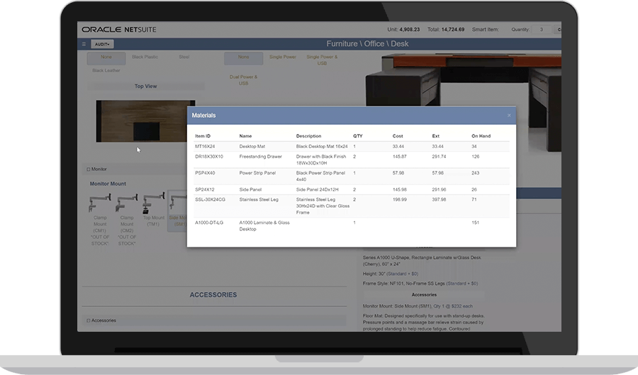 Bill of Materials and Routing dashboard