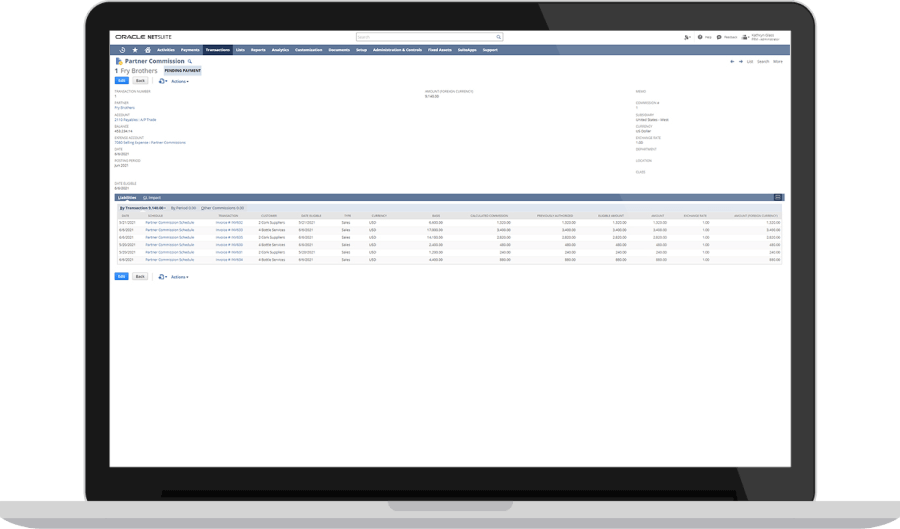 NetSuite partner commission dashboard