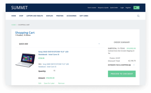 SuiteCommerce site - Cart page