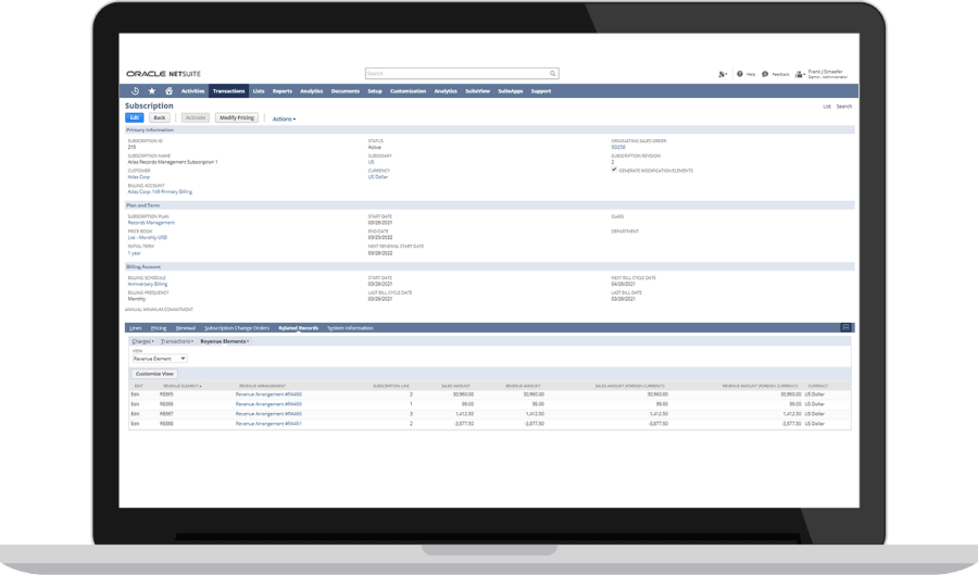 NetSuite Subscription Management Dashboard