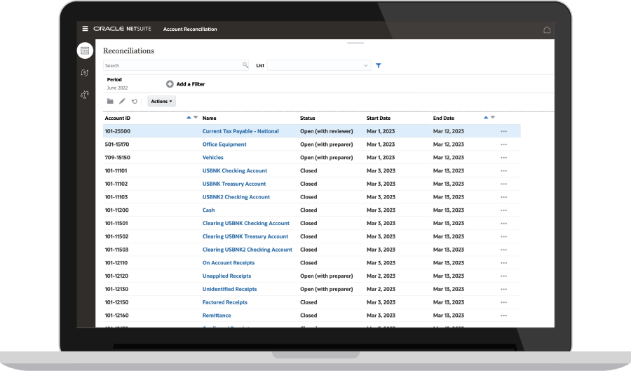 Reconciliation Compliance dashboard