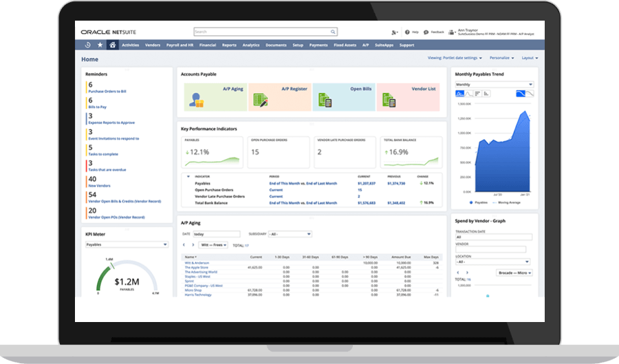 NetSuite Accounts Payable dashboard