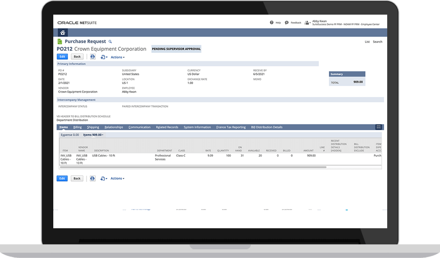 NetSuite Purchase Controls dashboard