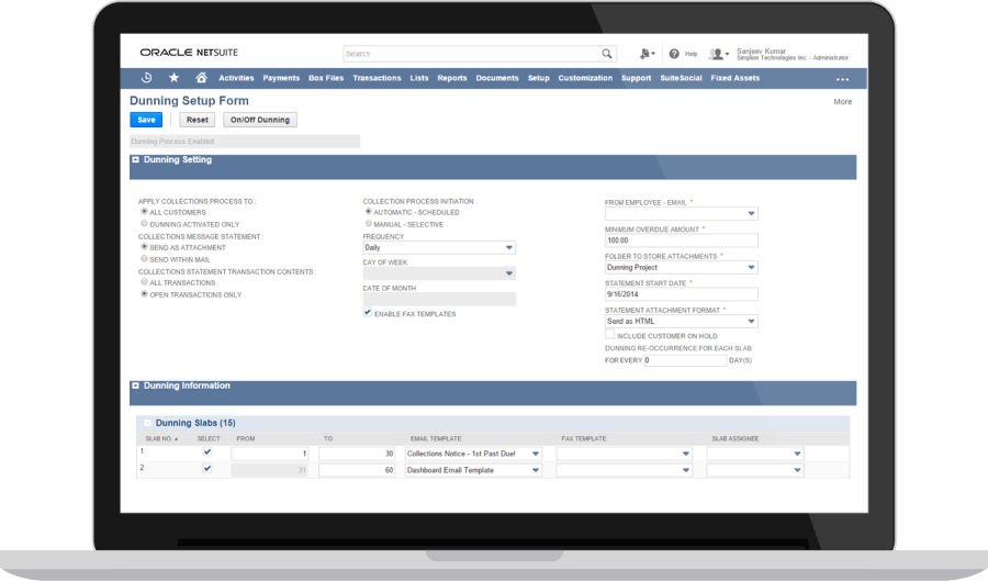 NetSuite Dunning and Collections dashboard