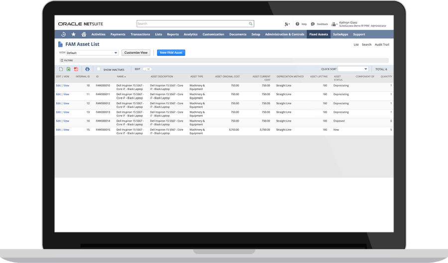 NetSuite Asset Tracking dashboard