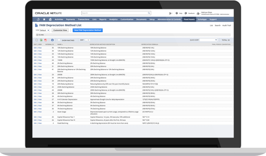 NetSuite Depreciation dashboard