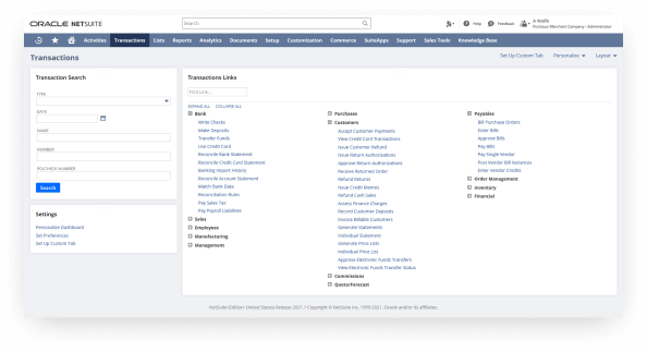 NetSuite Payment Management dashboard