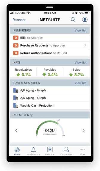 NetSuite mobile dashboard