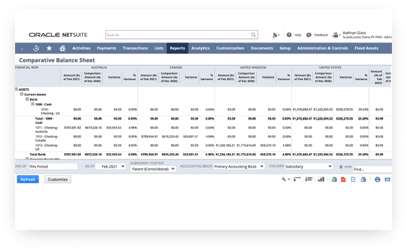 NetSuite Financial Consolidation dashboard.