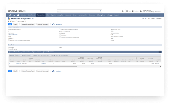 NetSuite Revenue Recognition dashboard.