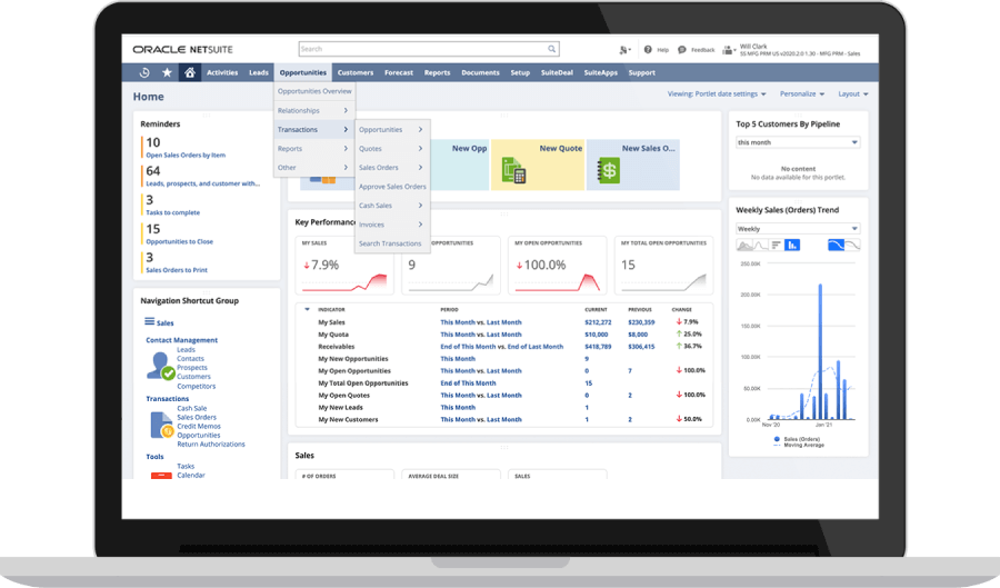 Screenshot. NetSuite Configurable Opportunity-to-Fulfillment Processes Dashboard