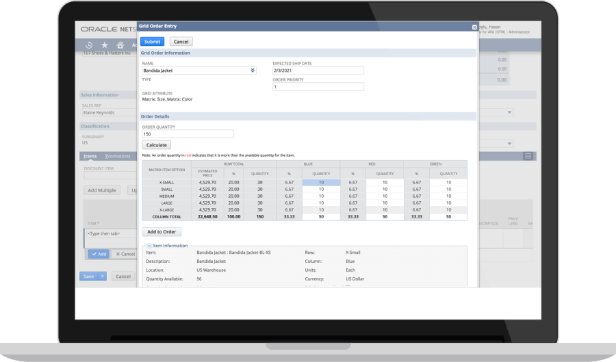 Screenshot. NetSuite Grid Order Management Dashboard.