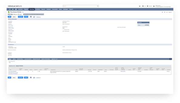 NetSuite Purchase Order details page