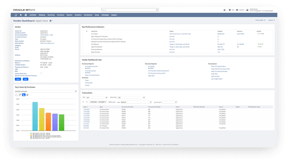 NetSuite vendor dashboard