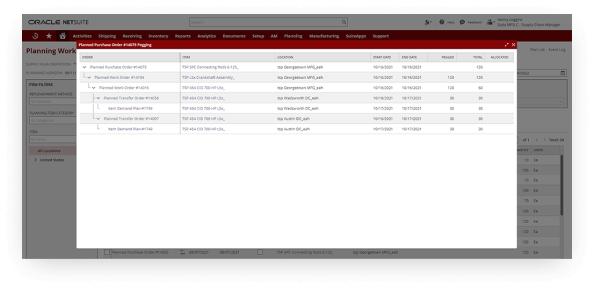 NetSuite planned purchase order dashboard