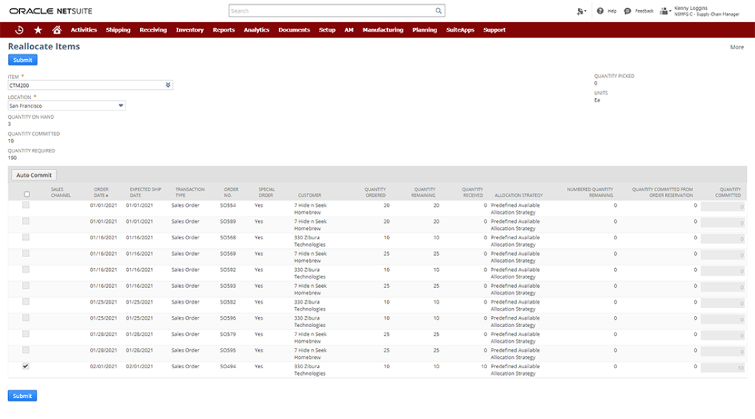 Supply Chain Planning System NetSuite