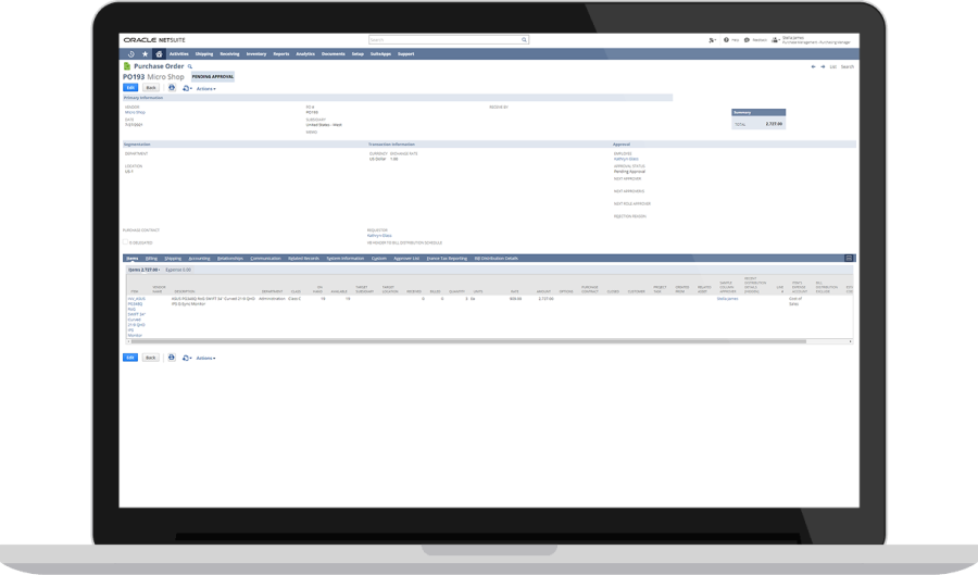 purchase order management screenshot