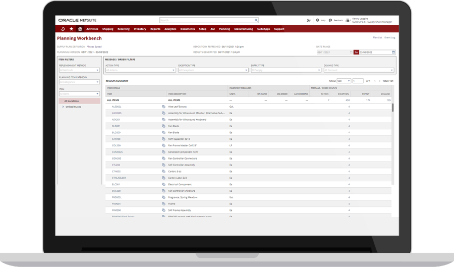 supply planning screenshot