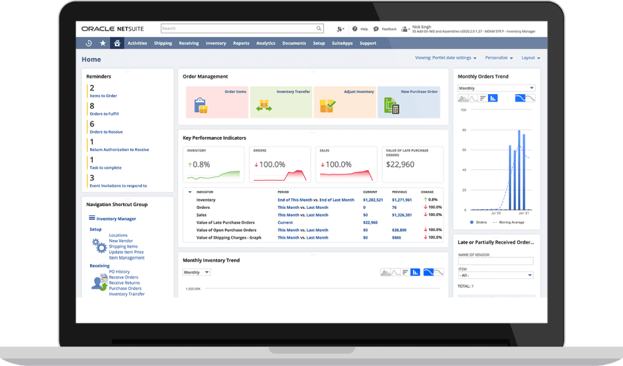 NetSuite order management dashboard