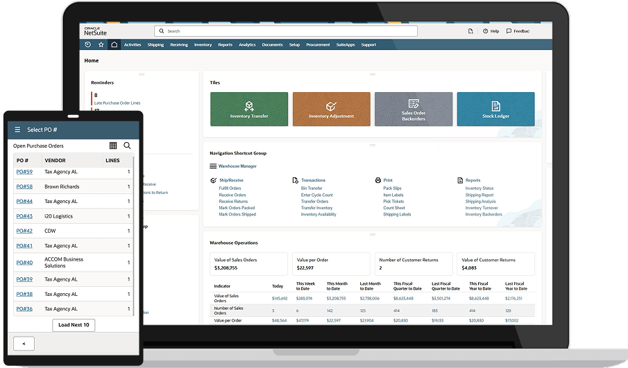 NetSuite Purchase Order Receiving dashboard