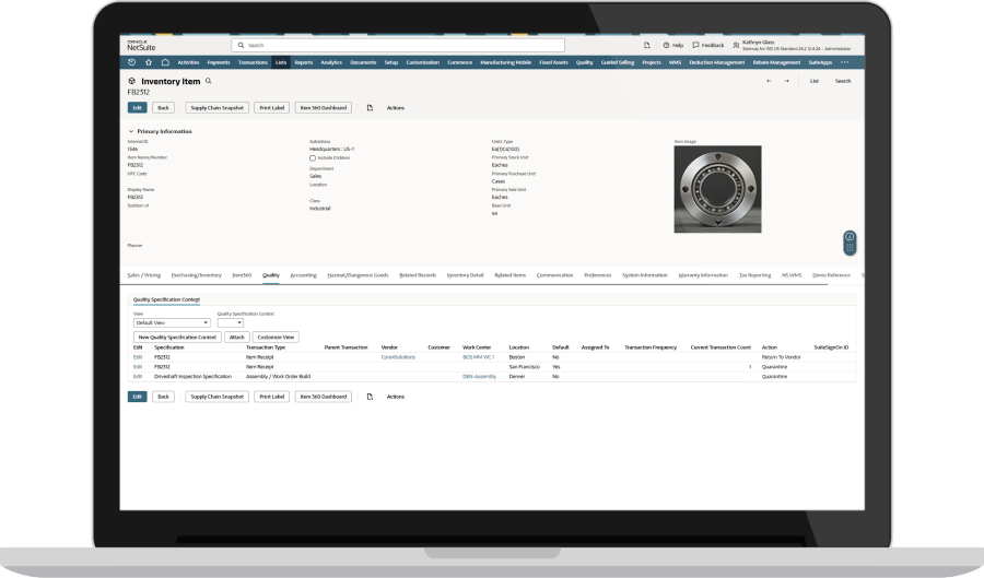 NetSuite Quality Assurance dashboard